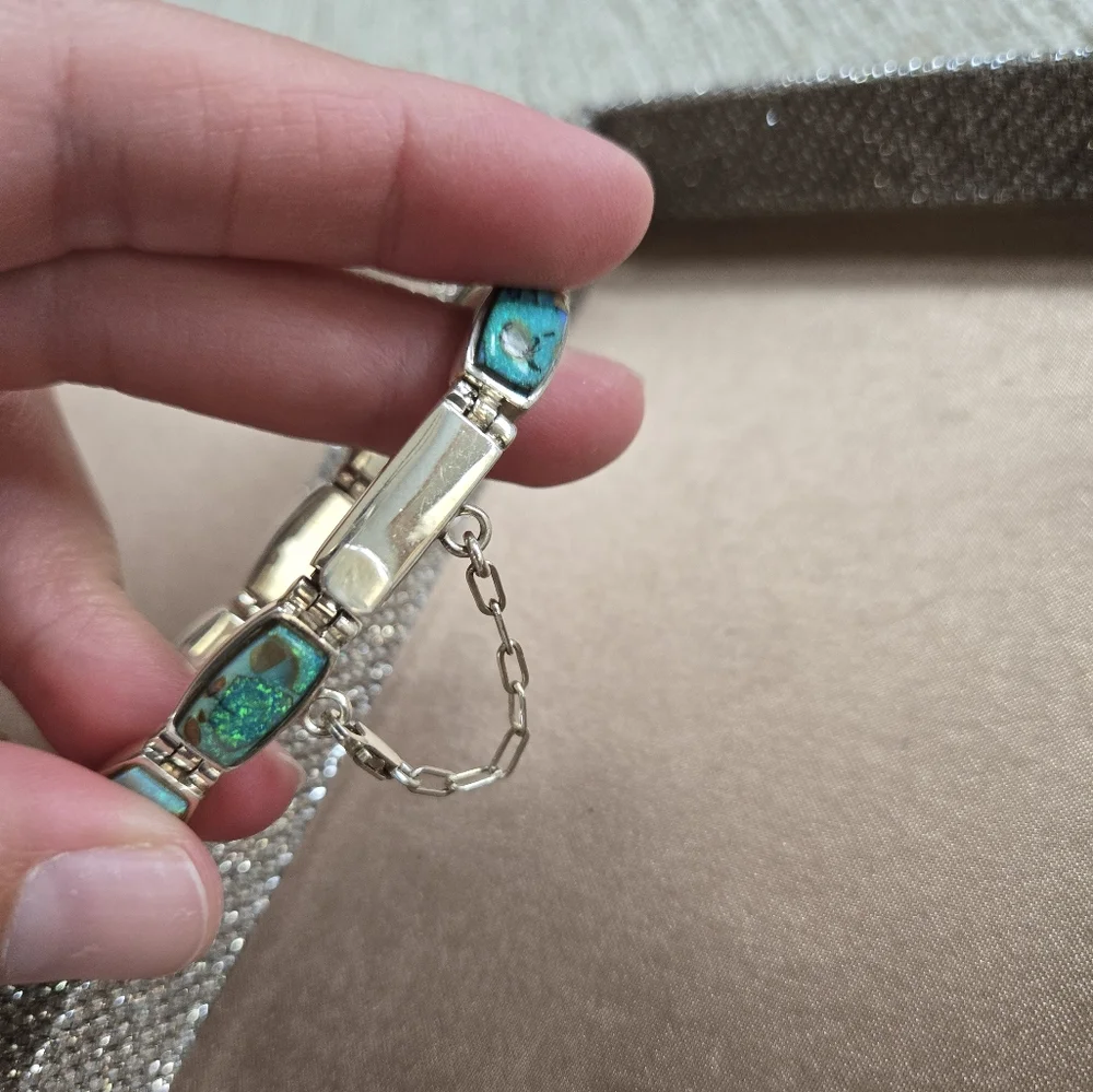 Vintage Navajo Calvin Begay Sterling Opal Bracelet - Picture 10 of 12